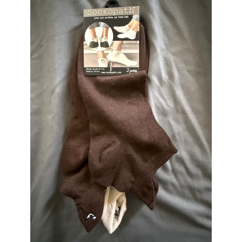 Sockopath 2 Pair Low Cut Ankle Socks Brown Beige Heel Tab Charac Shoe Size 6-12